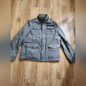 Tommy Hilfiger Water Wind Resistant Gray Military Coat Jacket Men's L Hooded